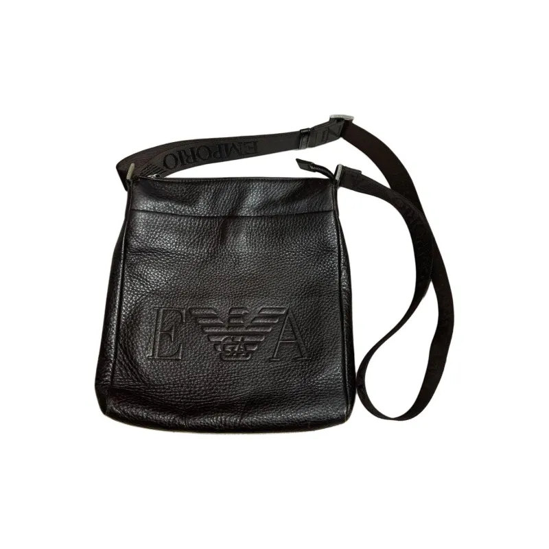 EMPORIO ARMANI Leather Shoulder Bag Crossbody Bag Men's Black-4