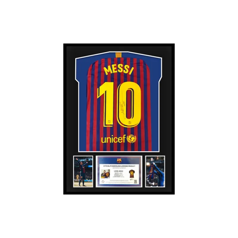 Three For FC Barcelona 2018 19 Season Jersey Framed, Outer Frame Approximately 65x85cm, Icons Certificate Unisex-0