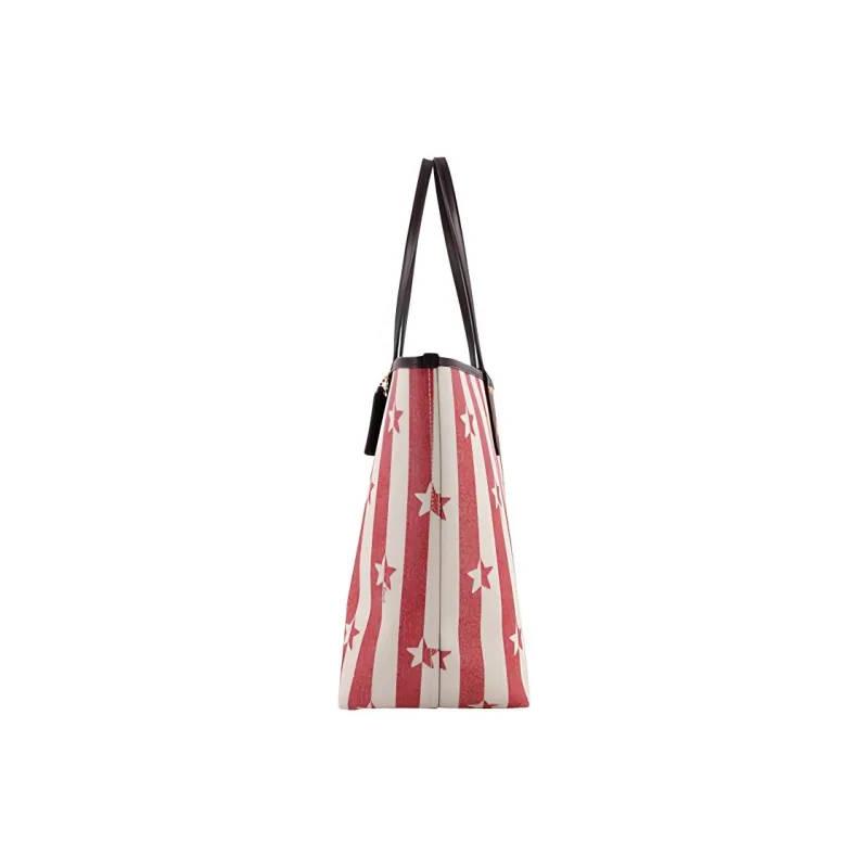 COACH PVC Tote Bag, Shopping Bag, Shoulder Bag Women's Red White Stripes-1