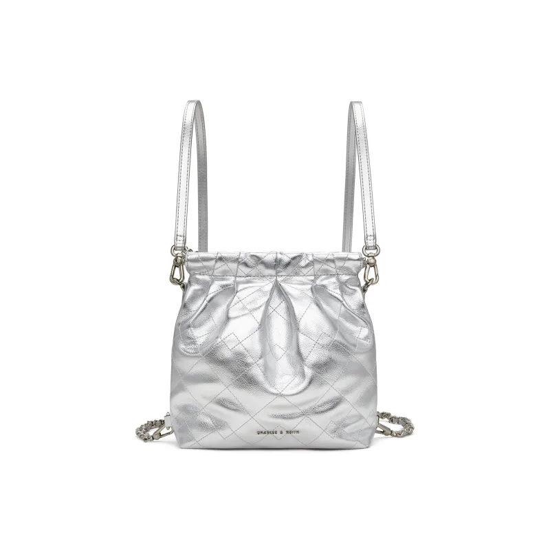CHARLES&KEITH Polyurethane Synthetic Leather Backpack Women's Black/Cream Milk White/Silver/Pink-20
