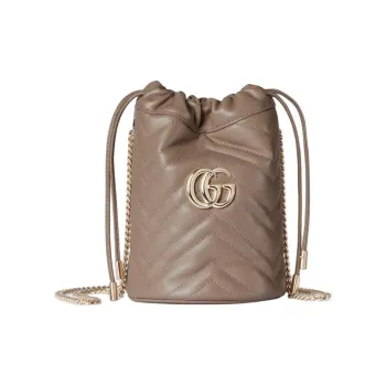 GUCCI GG Marmont Leather Bucket Bags Shoulder Bags Mini Women's Taupe