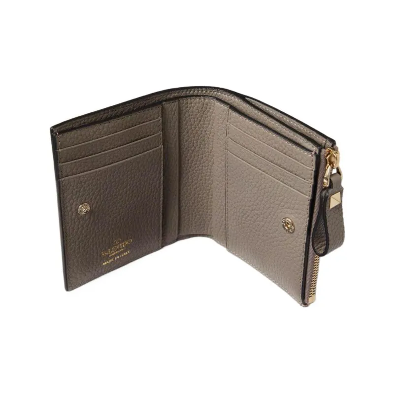 Valentino Rockstud Grain Calfskin Wallet, Coin Purse, Card Holder Trumpets Women's Dove Gray-3