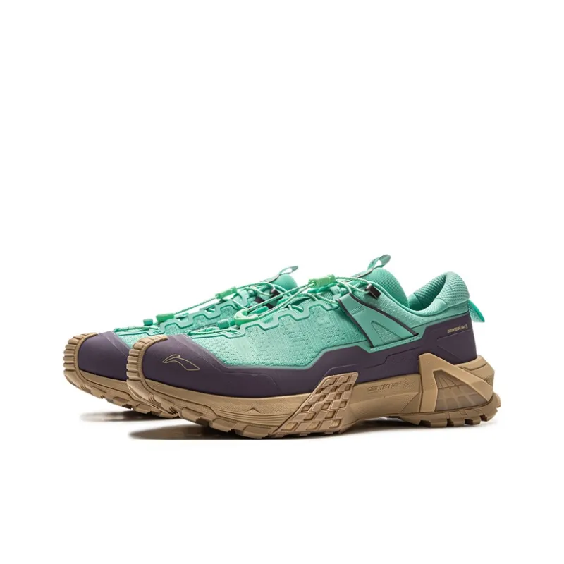 LiNing XuanChuan PRO Cushioning, Slip Resistant, And Abrasion Resistant Low Top Hiking Shoes Unisex Green Purple-2