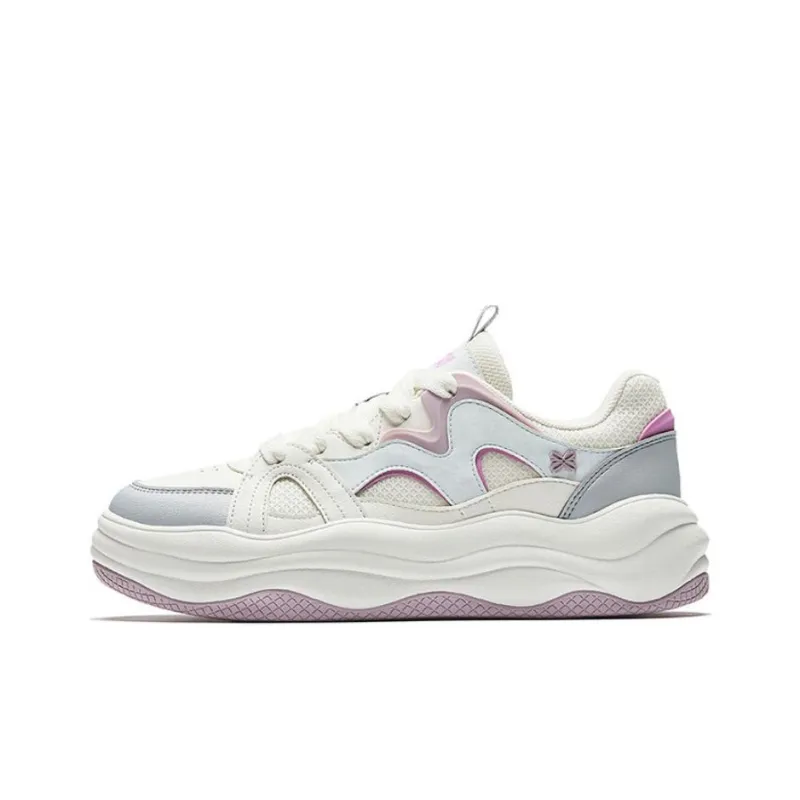 Anta Anti Slip And Wear Resistant Coverage Low Top Skateboard Shoes Women's White Gray Pink Purple-0