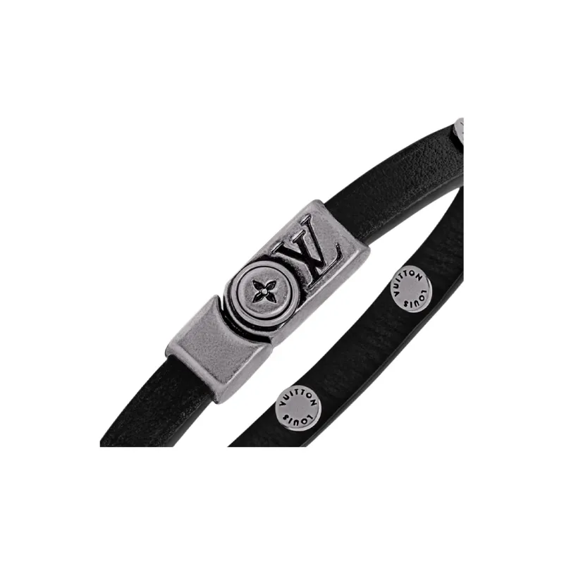 LOUIS VUITTON Leather Bracelets Men's Black-2