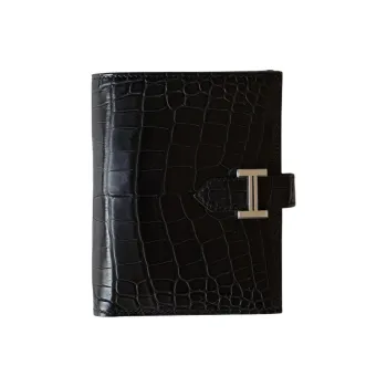 HERMES Bearn Matte Finish Alligator Leather Wallet Women's 89 Nior Black