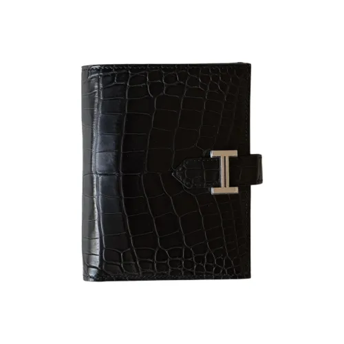 HERMES Bearn Matte Finish Alligator Leather Wallet Women's 89 Nior Black
