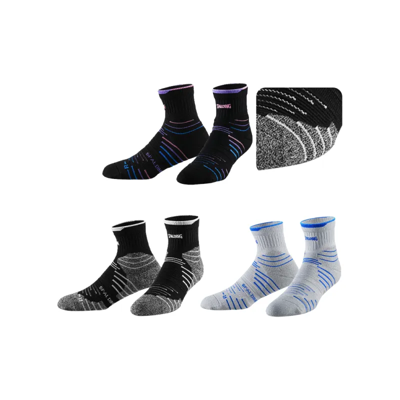 SPALDING Professional Basketball Socks Trendy Versatile Warm And Elite Compression Unisex 3 Pack White/Black-4