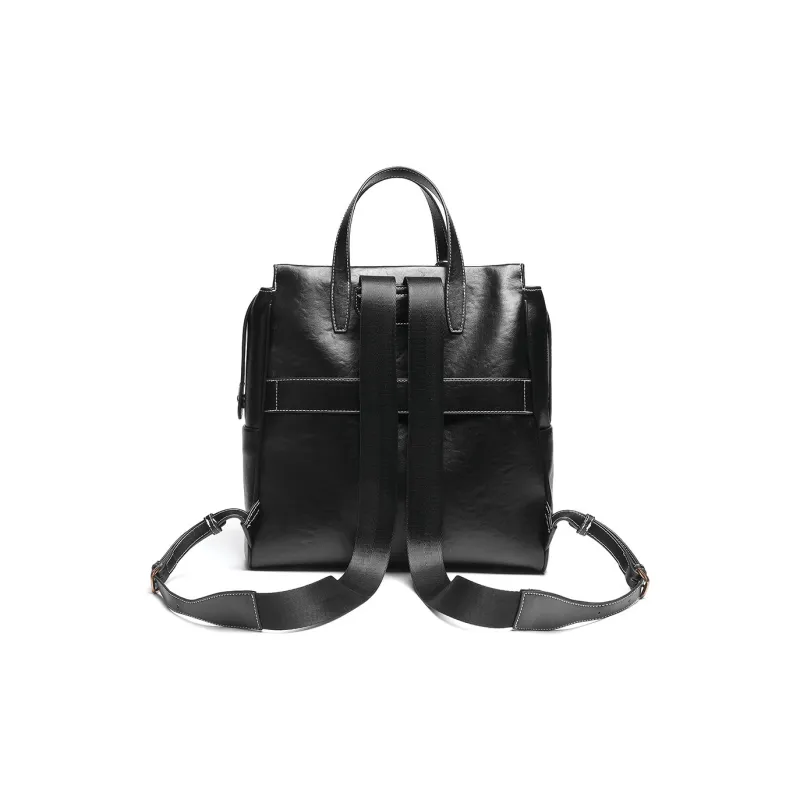 Mulinsen Synthetic Leather Backpack Unisex Black/Light Coffee-3