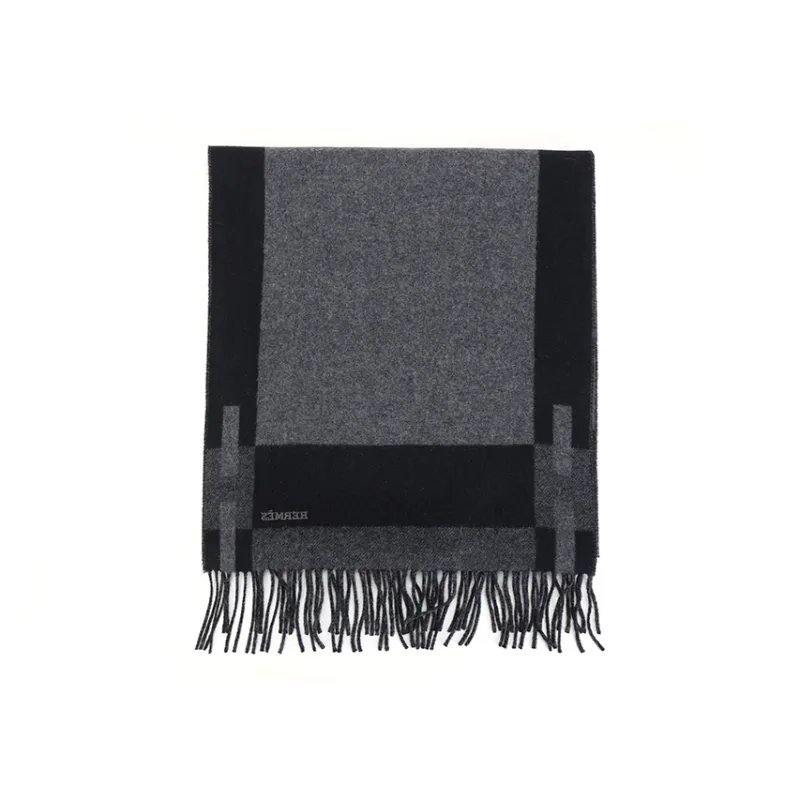 HERMES Cashmere Knit Scarves Unisex Black-1
