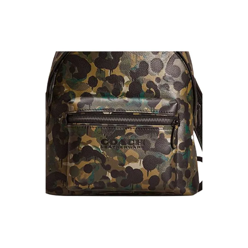 COACH Charter Glossy Pebbled Leather Backpack Large Size Men's Camouflage Green-3