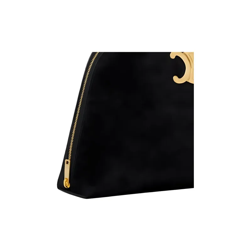 CELINE Triomphe Cow Leather Suede Clutch Women's Black-4