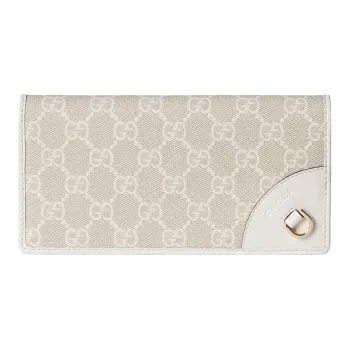 GUCCI GG Emblem Coated Canvas Wallet Women's Beige & White