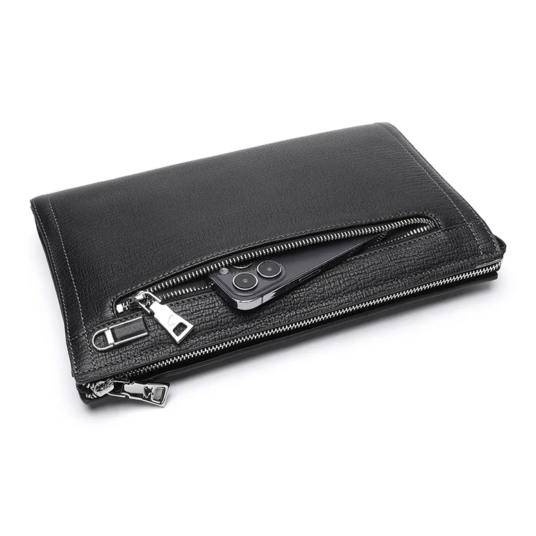 Satchi Cow Leather Clutch Regular Men's Black-5