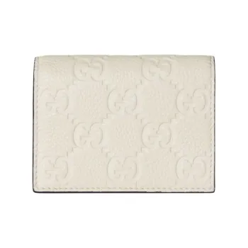 GUCCI GG Emblem Grain Leather Wallet Mini Women's Ivory