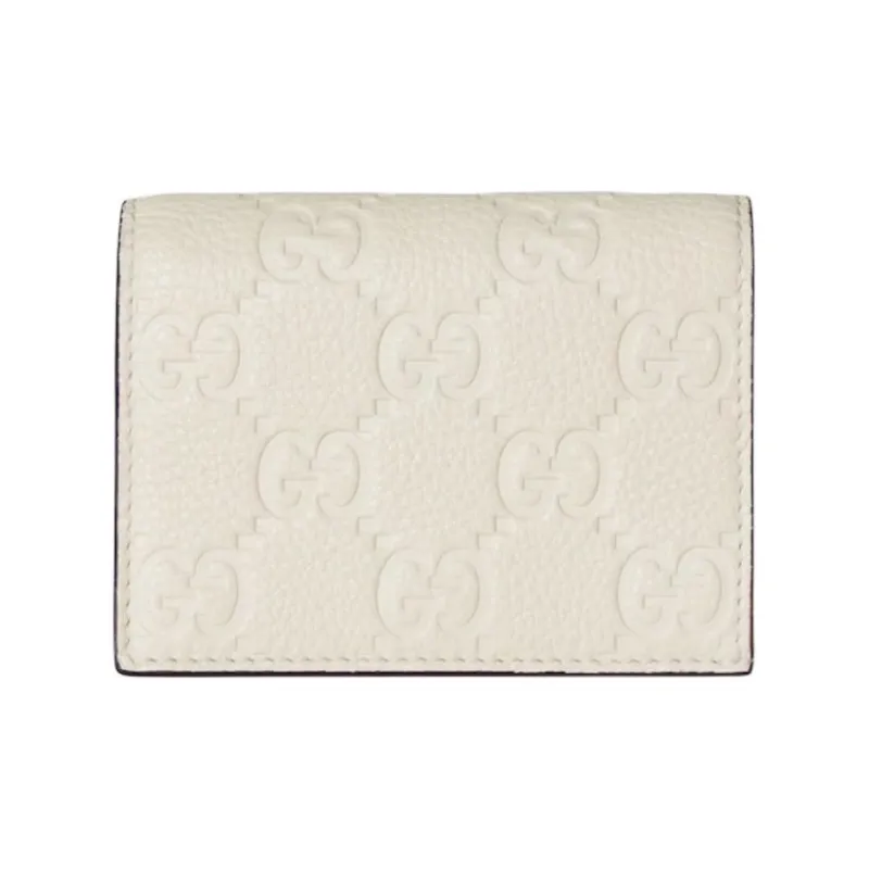 GUCCI GG Emblem Grain Leather Wallet Mini Women's Ivory-0