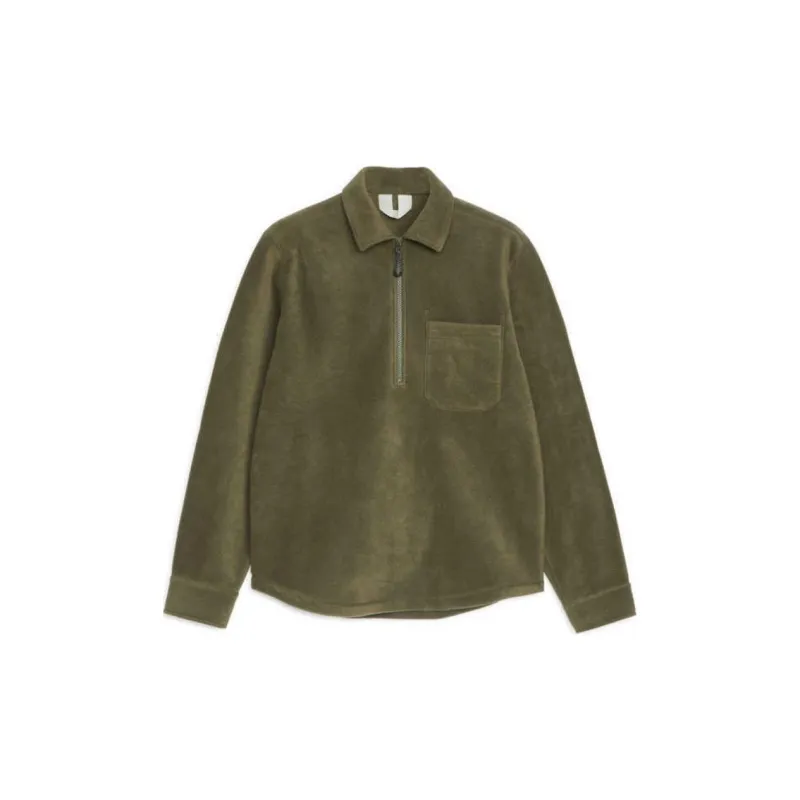 ARKET Velvet-feel Coat Men's Khaki Green-0