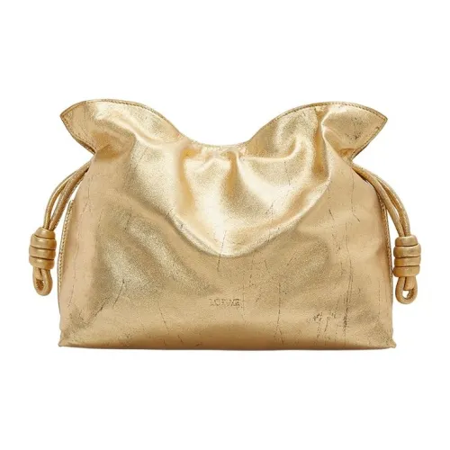 LOEWE Flamenco Sheepskin One Shoulder Crossbody Clutch Women's Gold
