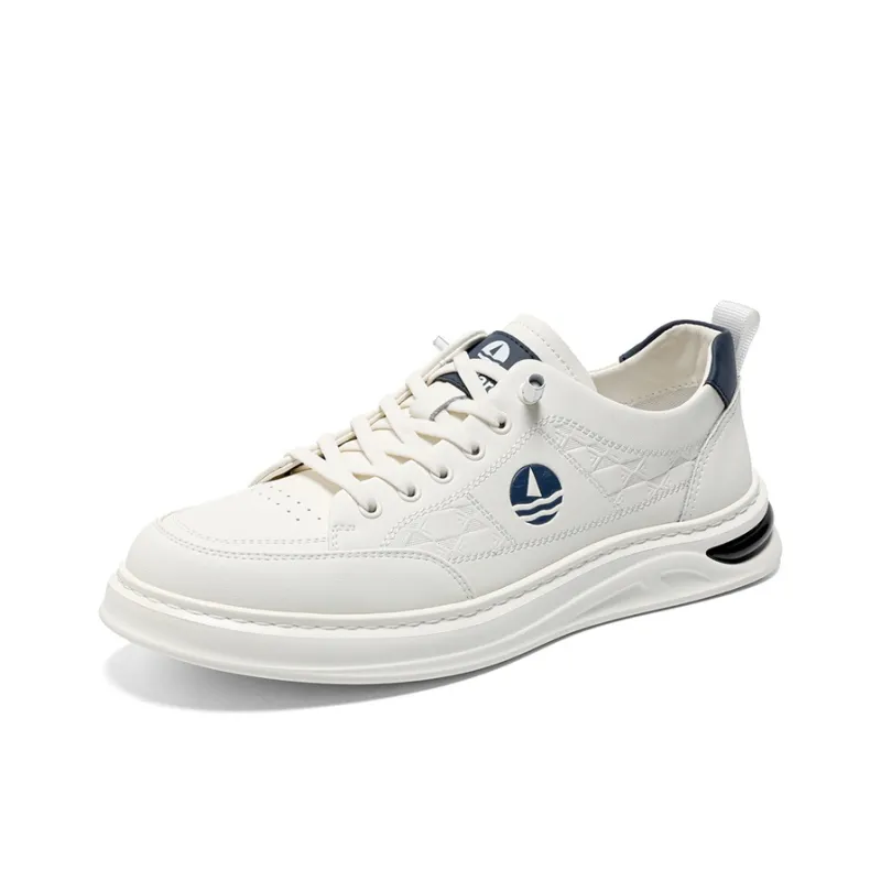 NAVIGARE Small Sailboat Height Increasing Low Top Skateboard Shoes Men's White-1