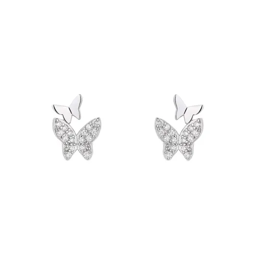 BAIJUAN Zircon With 999 Fine Silver Stud Earrings Women's