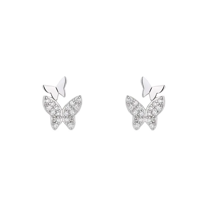 BAIJUAN Zircon With 999 Fine Silver Stud Earrings Women's-0