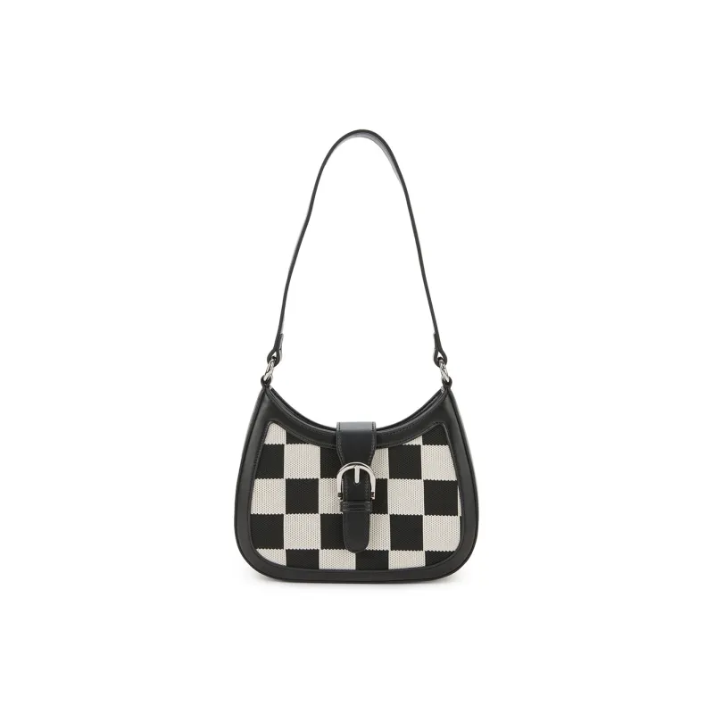 Hotwind Fabric Shoulder Bag Small Size Women's Black Beige-0