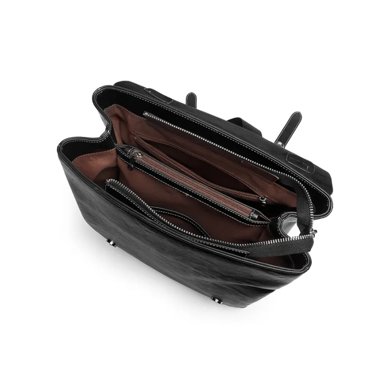 Mulinsen Synthetic Leather Backpack Unisex Black/Light Coffee-3