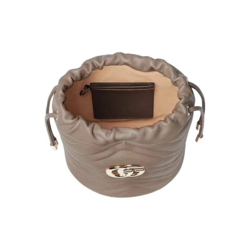 GUCCI GG Marmont Leather Bucket Bags Shoulder Bags Mini Women's Taupe-4