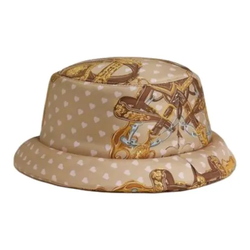 HERMES Silk Wool Cashmere Bucket Hats Women's Brown