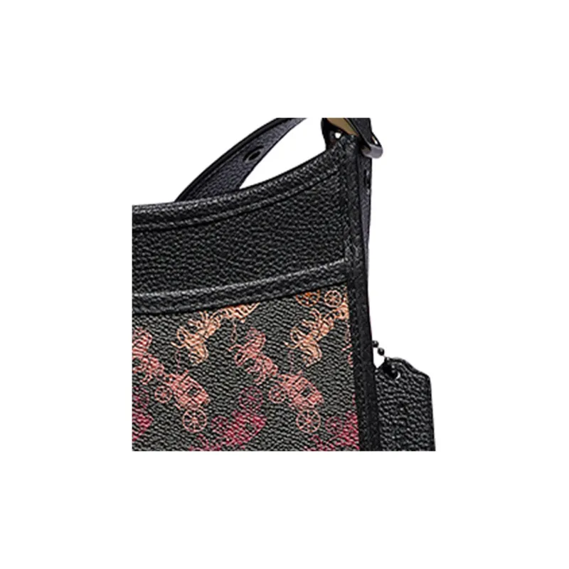 COACH Emery Canvas With Leather Canvas Bag Shoulder Bag Crossbody Bag Small Size Women's Black Red Yellow-1