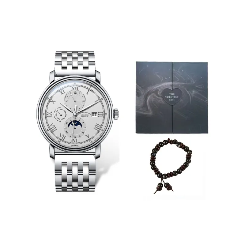 BORMAN Automatic Mechanical Movement Steel Strap Men's Watches Silver Dial-0