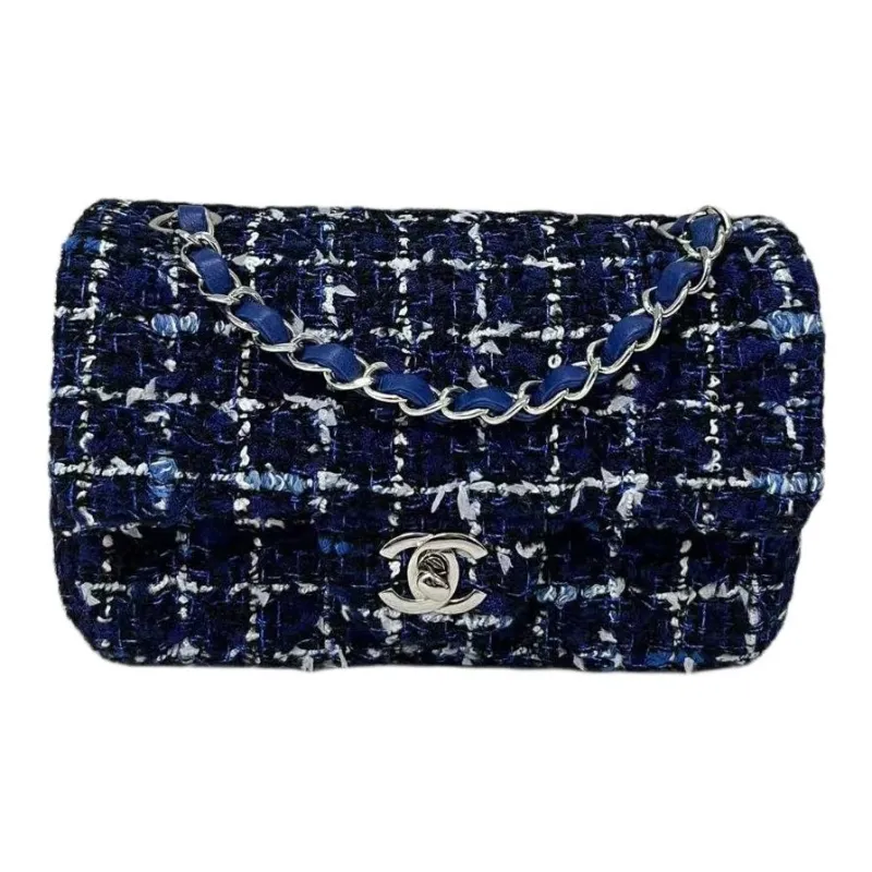 CHANEL Twill Velvet Crossbody Bag Shoulder Bag Mini Women's Blue & White-0