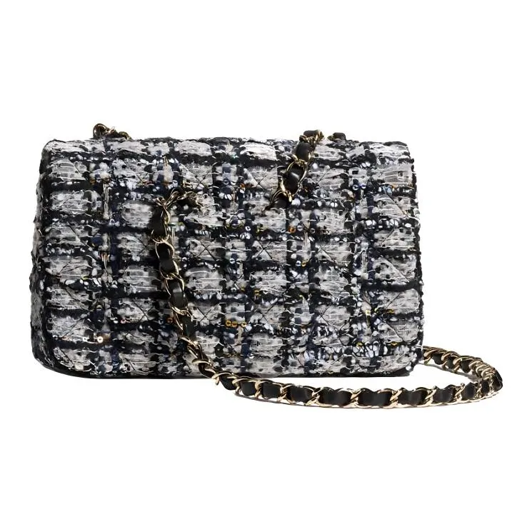 CHANEL Tweed Shoulder Bag, Crossbody Bag Women's Marine Blue & Silver & Gray-1
