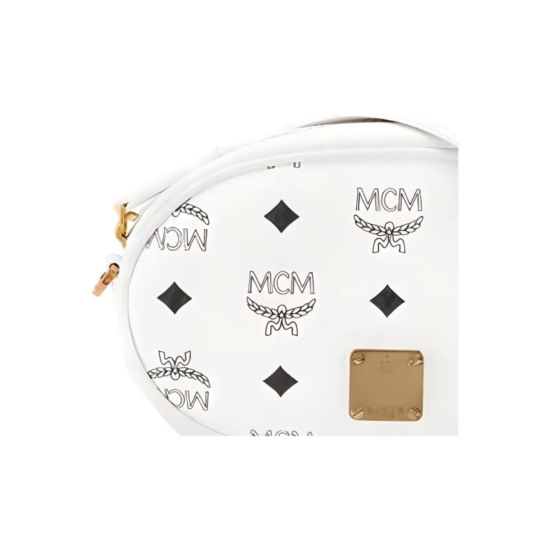 MCM Cow Leather Fanny Pack Crossbody Bags Small Size Women's White-2