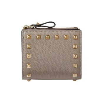 Valentino Rockstud Grain Calfskin Wallet, Coin Purse, Card Holder Trumpets Women's Dove Gray