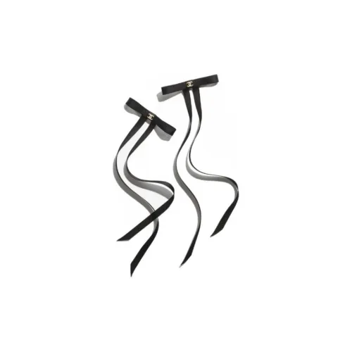 CHANEL Silk Hair Clips Women's Black