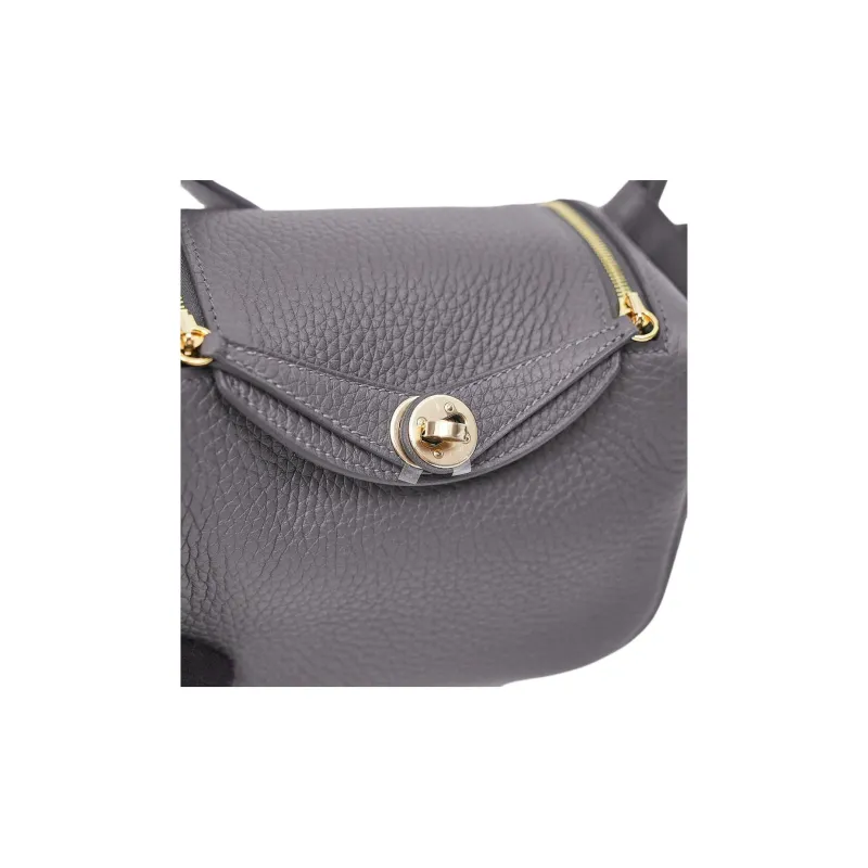 HERMES Lindy Clemence Bullock Leather Shoulder Bag Mini Women's 85 Ardoise Slate Gray-3