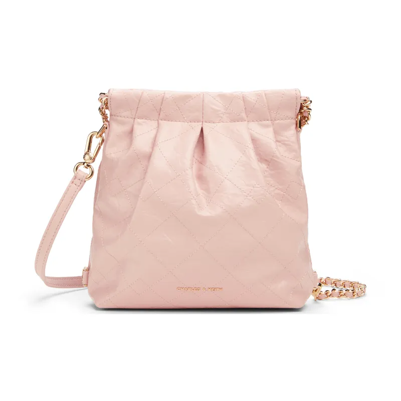 CHARLES&KEITH Polyurethane Synthetic Leather Backpack Women's Black/Cream Milk White/Silver/Pink-25