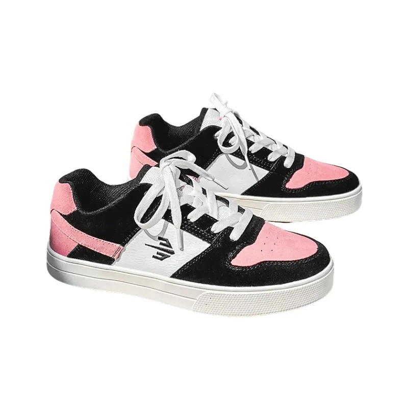 Sharp Crowds Coverage Anti Slip And Wear Resistant Low Top Skateboard Shoes Unisex Black Pink-3
