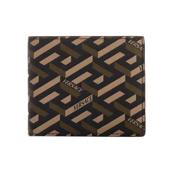 VERSACE Leather Leather Clip Card Holder Wallet Men's Green