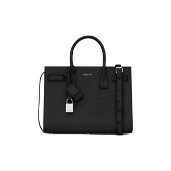 SAINT LAURENT Crocodile Pattern Leather Tote Trunk Bag Shoulder Bag Crossbody Bag Handbag Small Size Women's Black