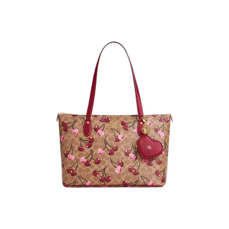 COACH Heart Cross Grain Leather Bag Charm Bag Accessory Mini Women's Dark Red Gemstone Color-1