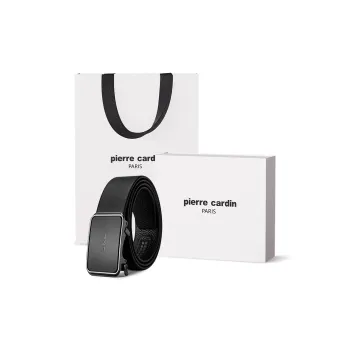 PIERRE CARDIN Cow Leather Belt Father Box Men's Black Width 3.5CM
