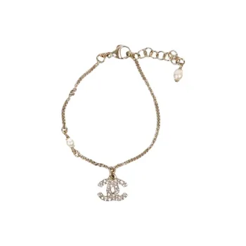 CHANEL Rhinestone Pearls Bracelets Women's Gold