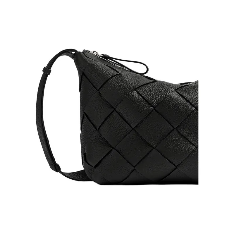 Bottega Veneta Grained Intreccio Leather Patchwork Calfskin Hobo Bag Shoulder Crossbody Men's Black-4