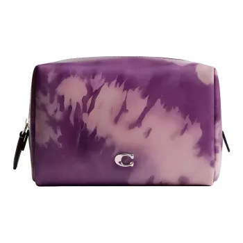 COACH Cosmetic Leather Makeup Bag Small Size Women's Purple