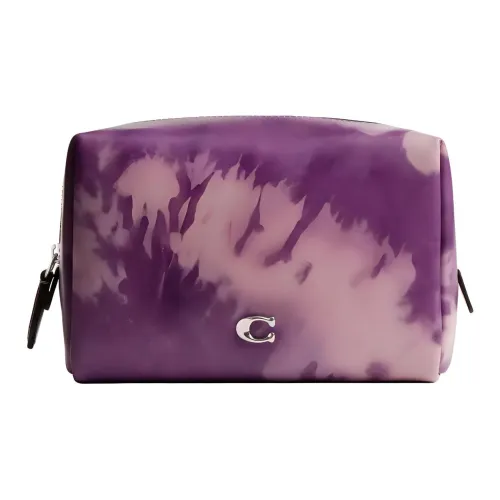 COACH Cosmetic Leather Makeup Bag Small Size Women's Purple