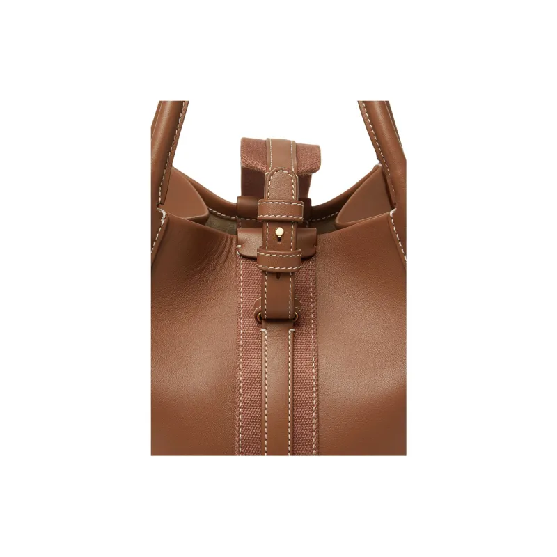Loro Piana Cow Leather Bucket Bag, Shoulder Bag, Crossbody Bag, Handbag Trumpets Women's Mole Gray-5