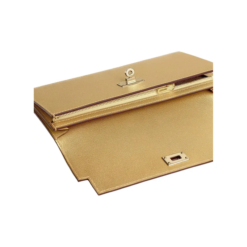 HERMES Kelly Pocket Chamkilight Goatskin Wallet Women's Gold-2
