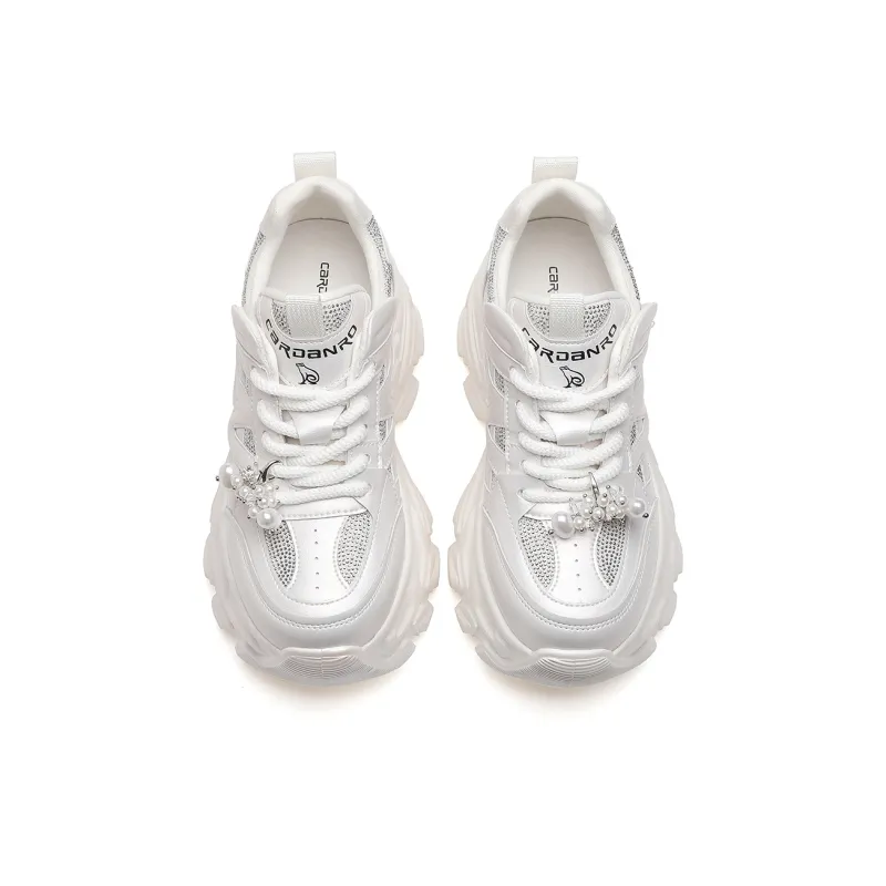 CARDANRO Small sized Sky Vegetables Chunky Sneakers Women's Low Top White/Silver-4